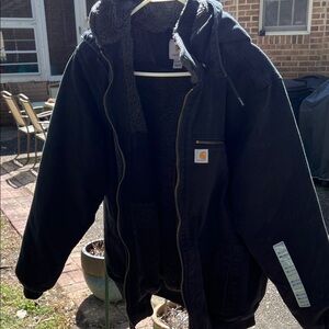 Carhartt Black Hooded Sherpa-Lined Bomber Jacket